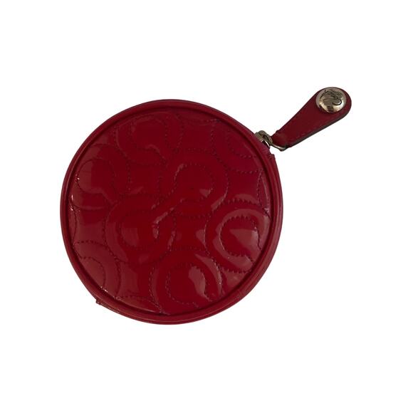Coach Handbags - COACH Raspberry Red Mini Change Purse Circle CC Patent Lather Coin Bag Pink